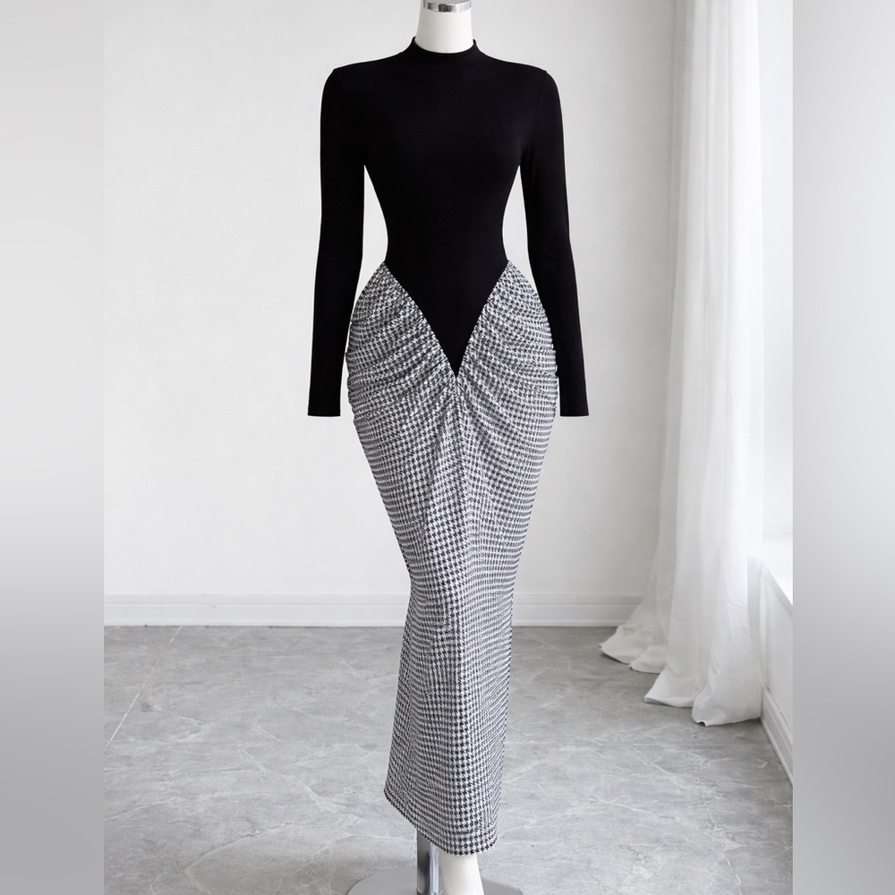 Black & Houndstooth Bodycon women's Dress